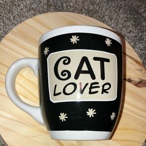 CAT LOVER Coffee Mug Black & White Stoneware Oversized 20 Oz.
